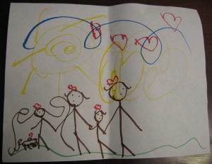 For my birthday, Girl drew me a picture of the family.